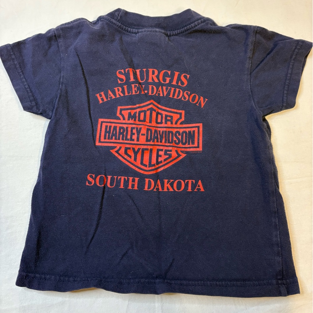 Harley-Davidson Navy Blue Tee with Red & Gray Motorcycle Graphic Sturgis